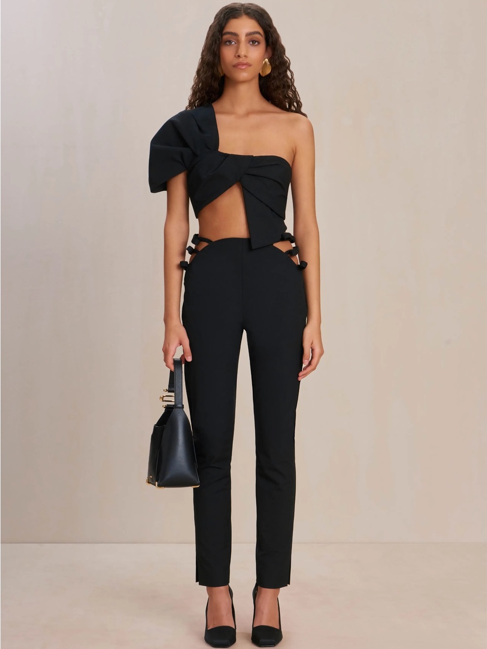 Cult Gaia Delia Black One-Shoulder Crop Top 0
